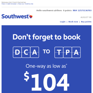 Book your low fare to Tampa!