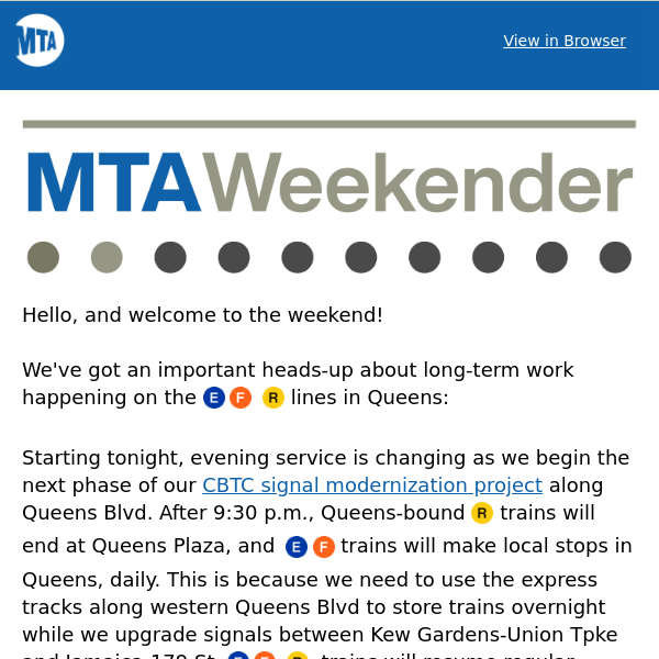 Subway and rail service changes: March 17-20