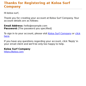 Thanks for Registering at Koloa Surf Company