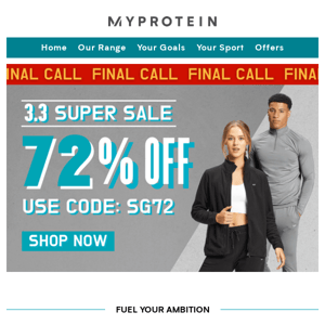 Final Call 72% OFF