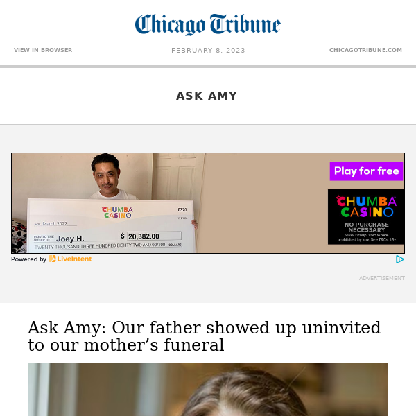 Ask Amy: Our father showed up uninvited to our mother’s funeral