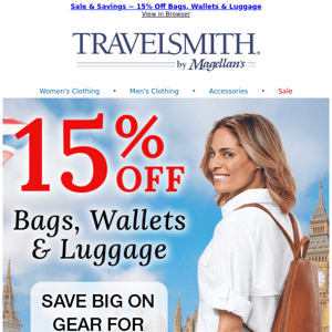 Email Exclusive ~ 15% Off Bags, Wallets & Luggage!