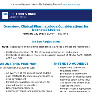 You can still Register!! SBIA | Overview: Clinical Pharmacology Considerations for Neonatal Studies Webinar - Earn 1 hour of CME/CNE/CPE