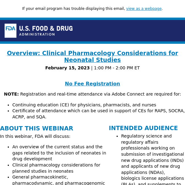 You can still Register!! SBIA | Overview: Clinical Pharmacology Considerations for Neonatal Studies Webinar - Earn 1 hour of CME/CNE/CPE