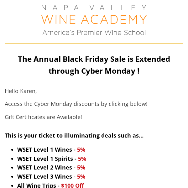 WSET Black Friday Sale extended for CYBER MONDAY!