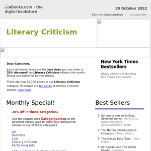 Literary Criticism : Last Days for 20% Discount, See Coupon Code ...