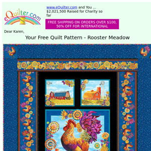 Your Free Quilt Pattern - Rooster Meadow - Free Shipping