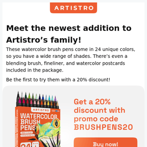 Get a 20% discount for Artistro's new watercolors 🔥