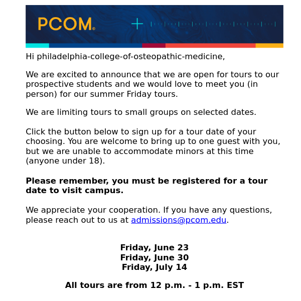 Join PCOM for a tour of campus!