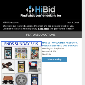 Thursday's Great Deals From HiBid Auctions - March 9, 2023
