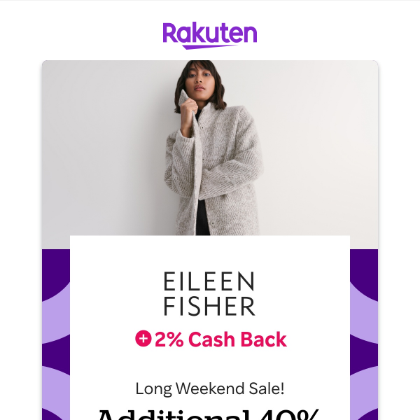 Eileen Fisher: Additional 40% off markdowns + 2% Cash Back