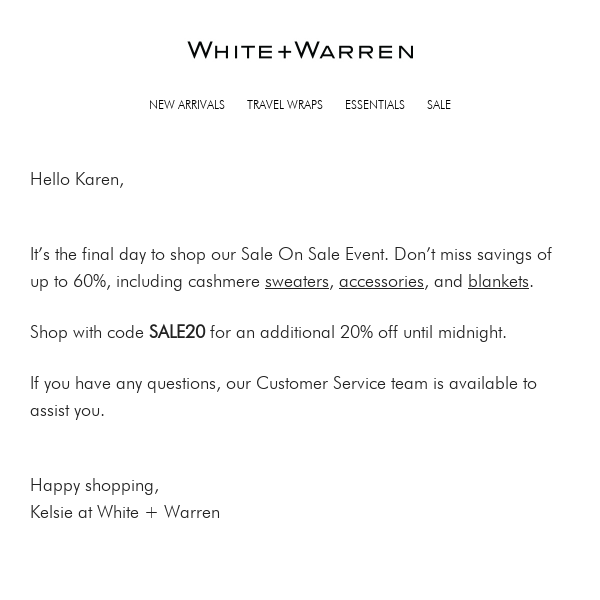 Just For White & Warren: Extra Cashmere Savings