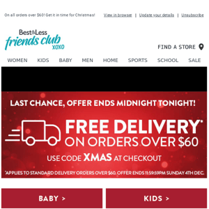 FREE DELIVERY - Ends tonight!