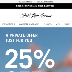 Barneys New York, here's your private offer: 25% off one full-price item 