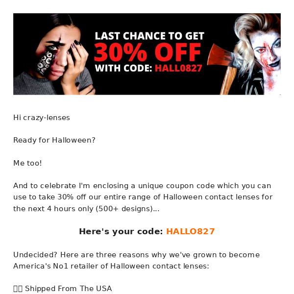 RE: 30% Off Halloween coupon expires in... 🎃