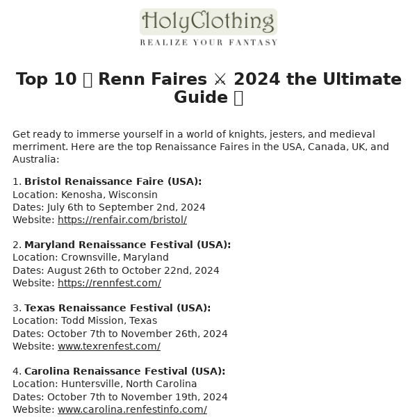 🎪 Step into Ye Olde Wonder 🌟 Top 10 Renn Faires 2024 🍃 Holy Clothing