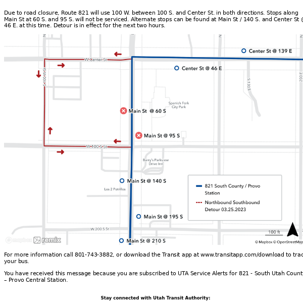 821 - South Utah County – Provo Central Station On Detour