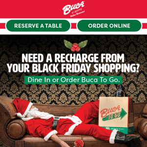 Black Friday Shopping? Take A Break At Buca & Save $20!