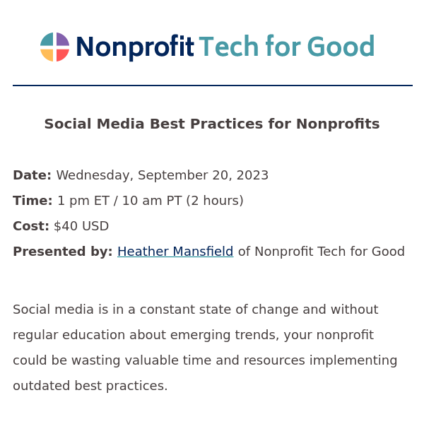[Webinar Tomorrow] Social Media Best Practices for Nonprofits