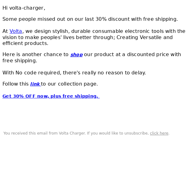 Re: Volta Charger, back for 12 hours, by popular demand...