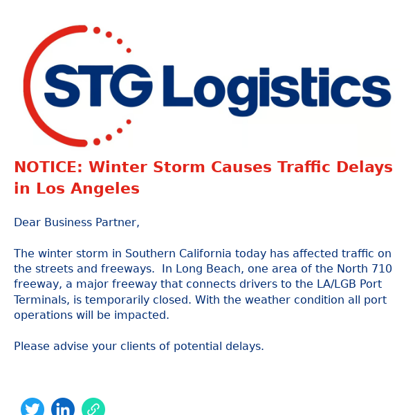 NOTICE: Winter Storm Causes Traffic Delays in Los Angeles