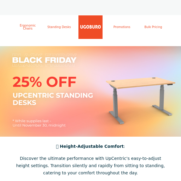 🎉 Black Friday Ergonomic Blast: Elevate Yourself with the UpCentric Standing Desk!
