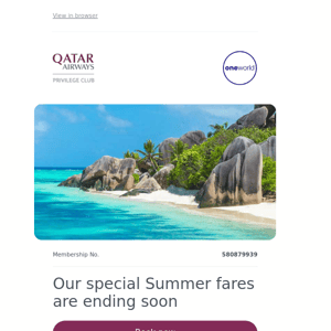 [LAST CHANCE] Our special Summer fares are ending soon, Qatar Airways 