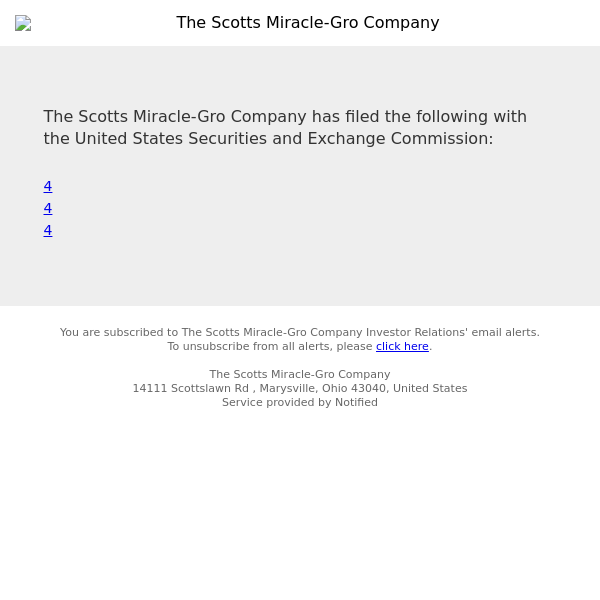 New SEC Document(s) for The Scotts Miracle-Gro Company