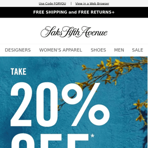 Saks Fifth Avenue, here's 20% off your purchase + New Arrivals in Dresses