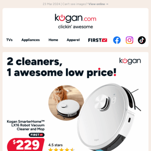 Kogan Robot Vacuum & Mop only $229 - 2 cleaners, 1 awesome low price!
