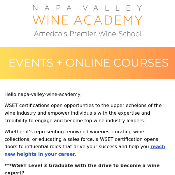 Take your Career to new heights with your next WSET Certification