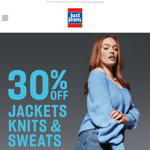 New Offer Alert! Shop 30% Off Jackets, Knits & Sweats