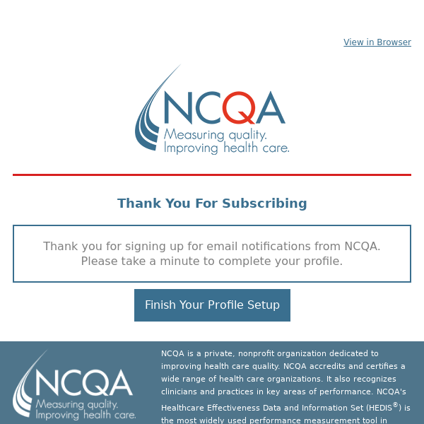 Thank You For Subscribing to NCQA