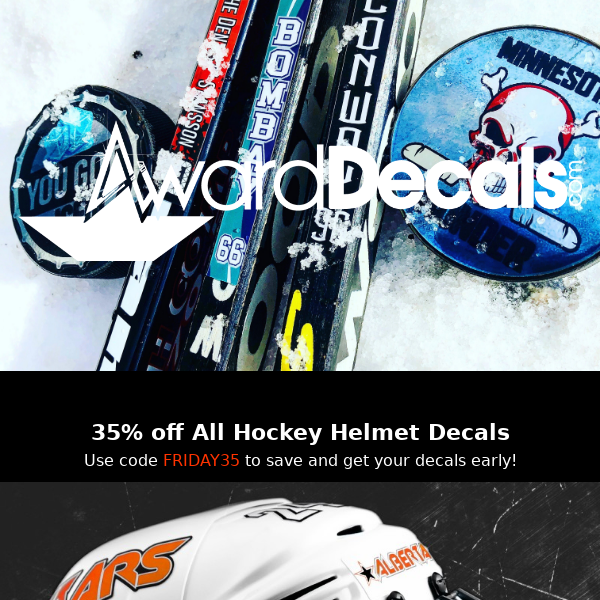 35% off Hockey Helmet Decals Early Black Friday!