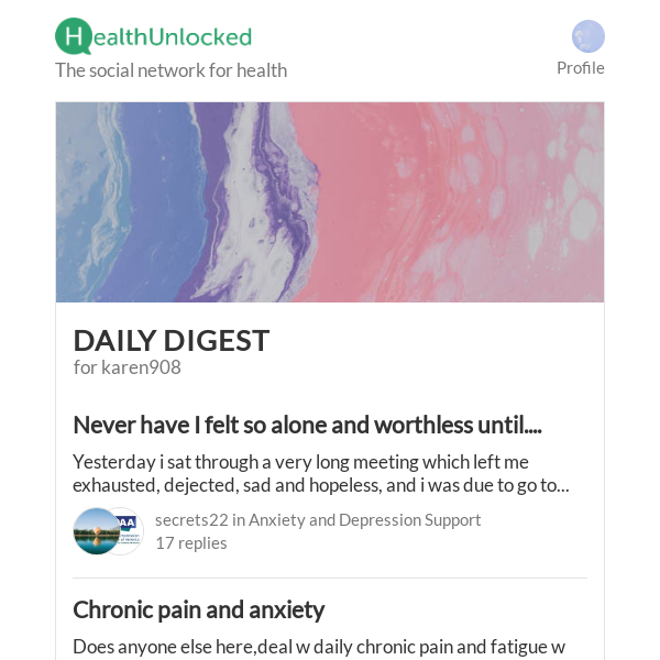 "Chronic pain and anxiety" and 11 more from HealthUnlocked