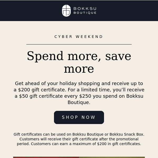 ⚡️ CYBER WEEK: Up to a $200 gift certificate