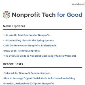 10 LinkedIn Best Practices for Nonprofits • Spring Equinox Fundraising Ideas • 2024 Conferences for Nonprofits Professionals