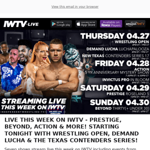 TONIGHT on IWTV - Wrestling Open, Demand Lucha, TCS!