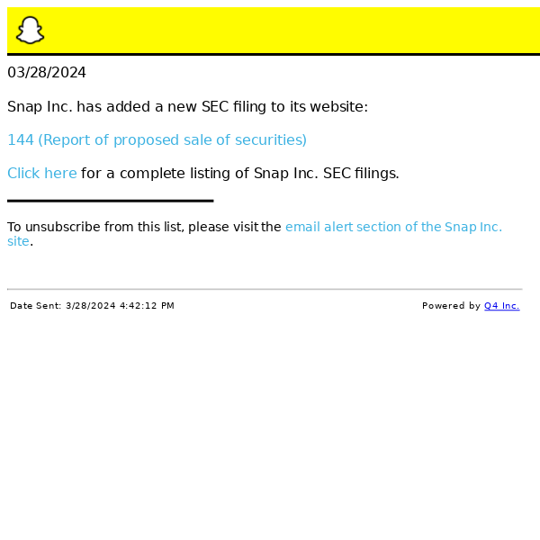 Snap - 144 (Report of proposed sale of securities) SEC Filing