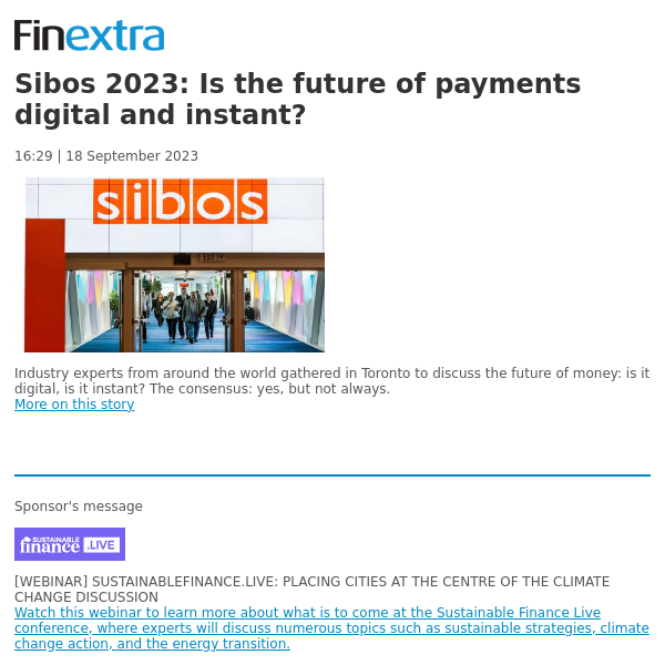 Finextra News Flash: Sibos 2023: Is the future of payments digital and instant?