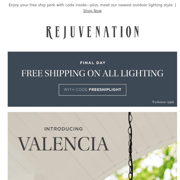 Final call for free shipping on lighting!