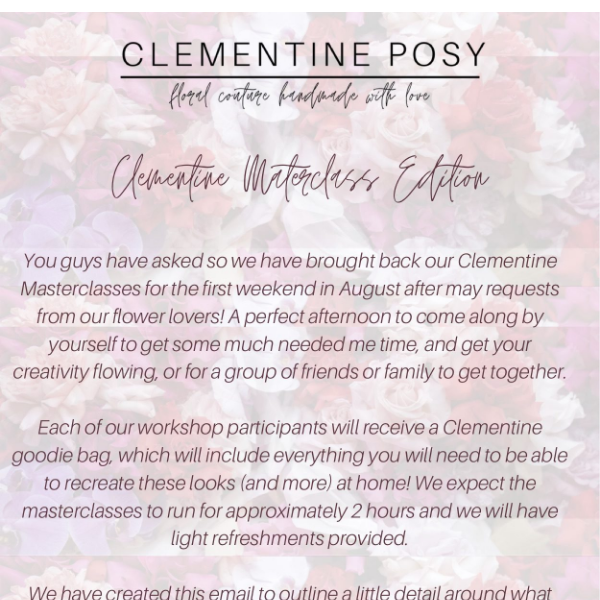 Clementine Masterclasses, upcoming this August!
