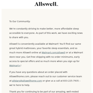 Exciting news about Allswell