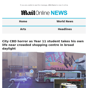 City CBD horror as Year 11 student takes his own life near crowded shopping centre in broad daylight 