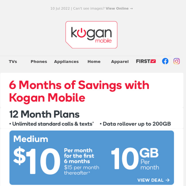 Great Value Data: 10GB for $10/Month (First 6 Months, $15/Month Thereafter)ˣ