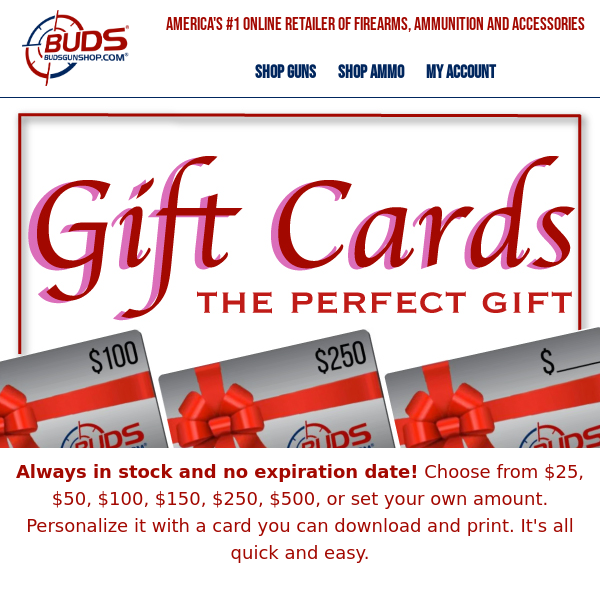 GiftCard(AnyAmount) - Buds Gun Shop