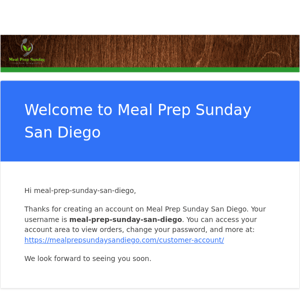 Your Meal Prep Sunday San Diego account has been created!