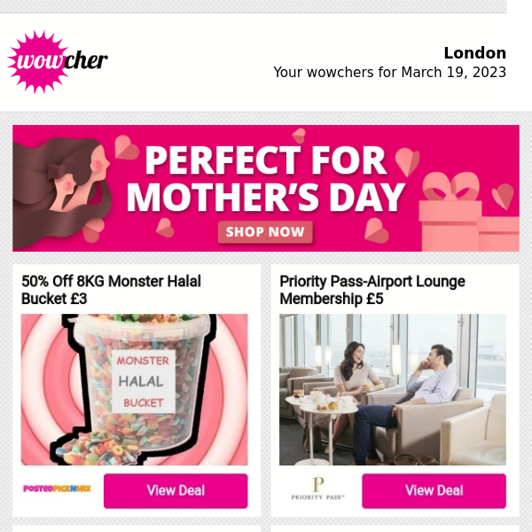 50% Off 8KG Monster Halal Bucket £3 | Priority Pass-Airport Lounge Membership £5 | Adobe Master Collection 2023 License £99 | Mother's Day Shortbread Tin £9 | Bannatyne ELEMIS Pamper Spa Day £40