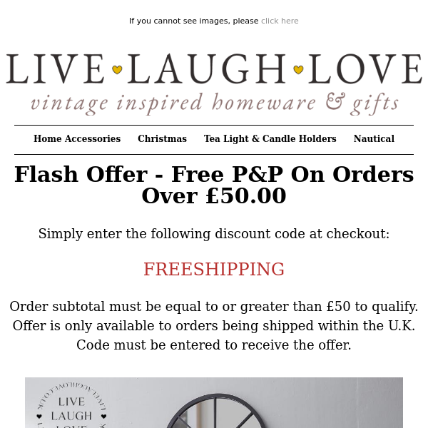 Flash offer - Free shipping on orders over £50!