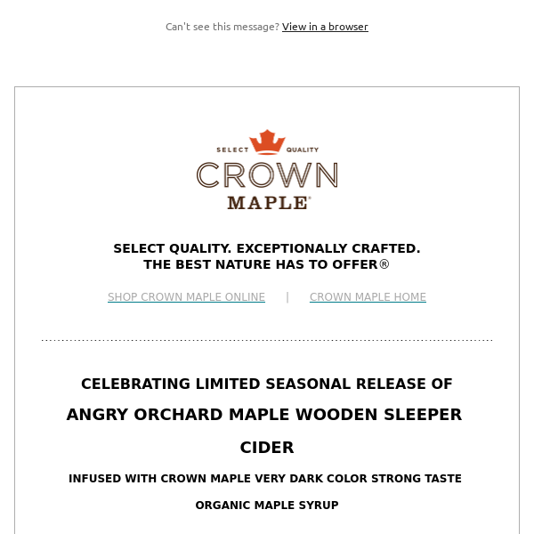 Angry Orchard Maple Wooden Sleeper Infused with Crown Maple **Limited Release**